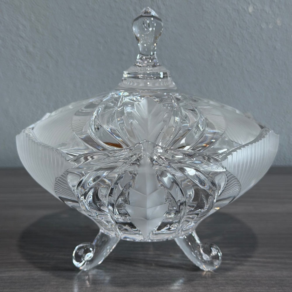 Crystal Clear Industries Novellette II 3 Footed Crystal Candy Dish Lid Vintage